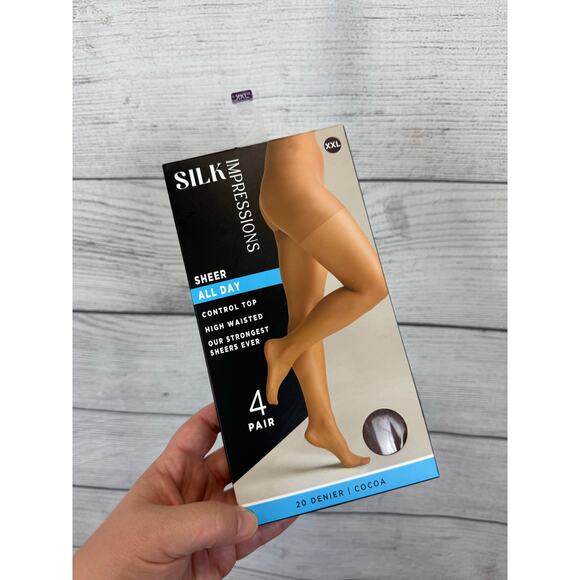 Silk Impressions Plus Size High Rise Cocoa Sheer Control Top Panty Hose Size XXL - Picture 3 of 8